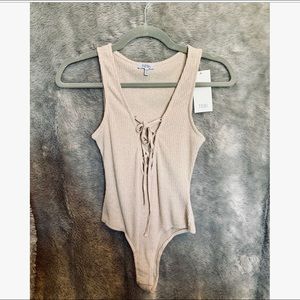 Tan Lace-up Bodysuit